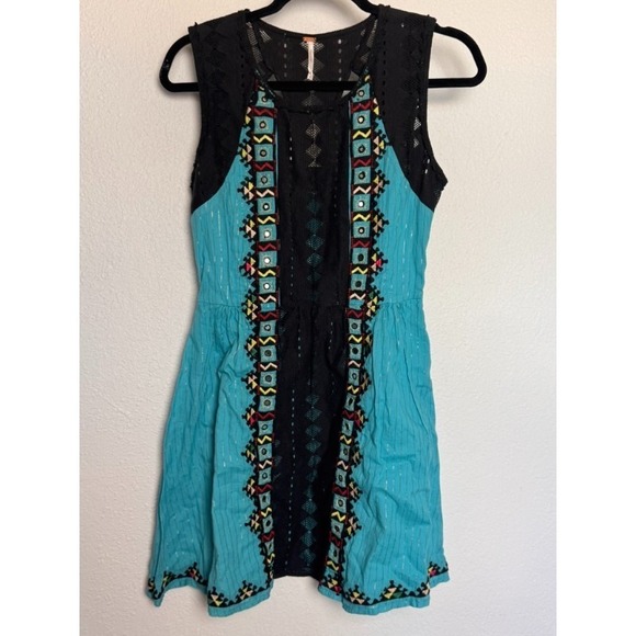 Free People Dresses & Skirts - Free People Dress Women's Size 2 Turquoise Black Sleeveless Bohemian Whimsigoth‎
